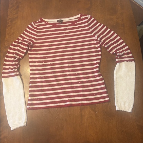 Talbots Tops - Talbots Red and White Sequin Striped Top